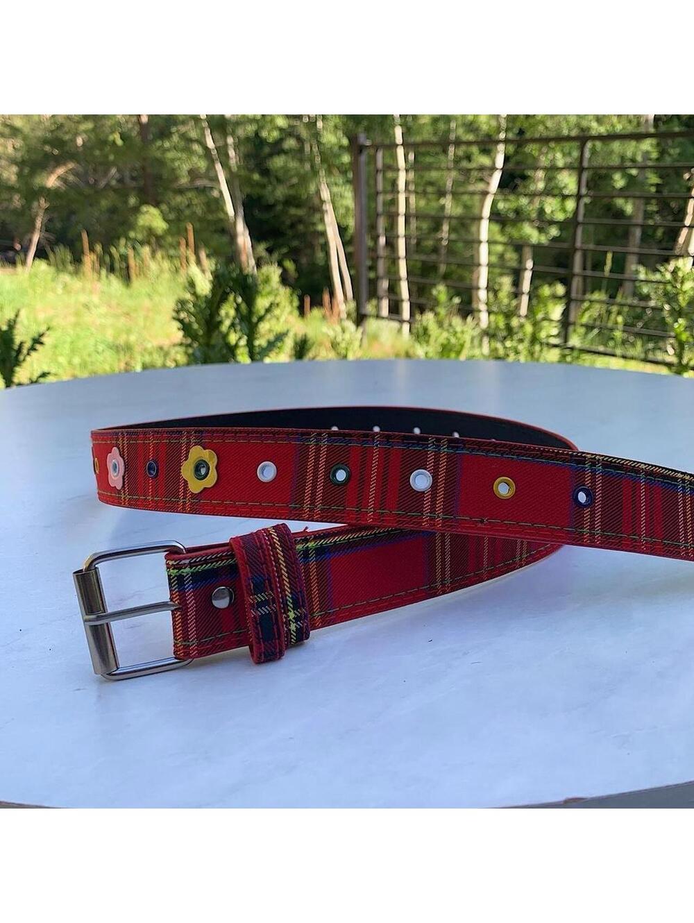 Colorful Plaid and Flower belt. Y2k style. 40 inches length - Picture 8 of 8